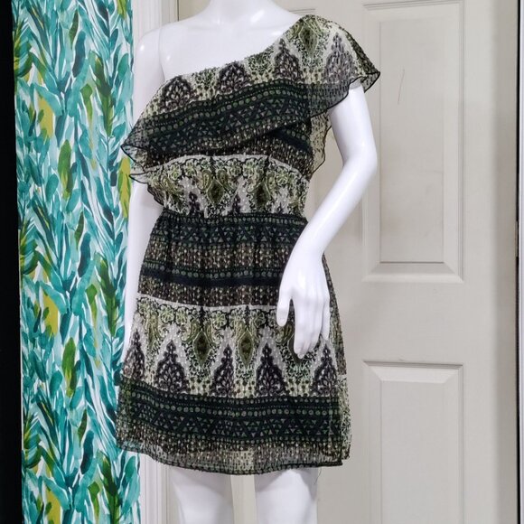 Pookie & Sebastian Whimsy Velvet Burnout Festival One Shoulder Ruffle Dress M - Picture 8 of 8